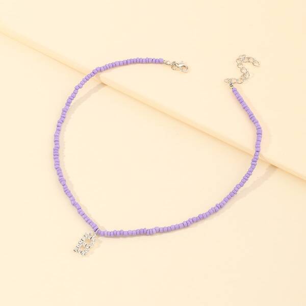 

Toddler Girls Letter Charm Beaded Necklace, Purple