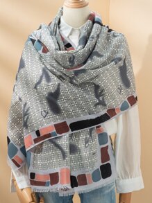 Raw Hem Shawl Scarf - Grey - View 1