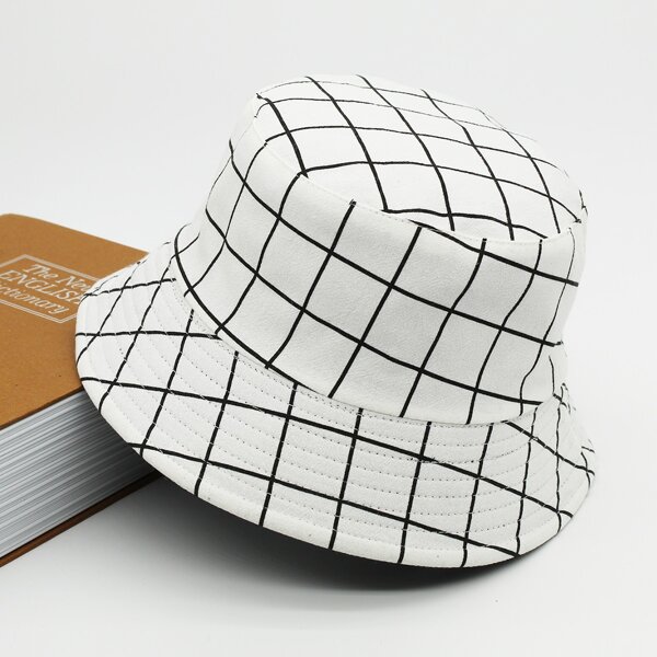 

Men Plaid Reversible Bucket Hat, White