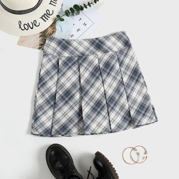 

Zip Side Tartan Pleated Skirt, Multicolor