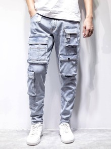 Manfinity Men Flap Pocket Jeans - Light Wash - View 1