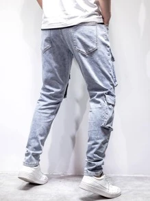 Manfinity Men Flap Pocket Jeans - Light Wash - View 2