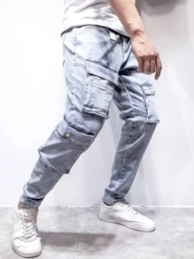 Manfinity Men Flap Pocket Jeans - Light Wash - View 3