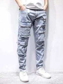 Manfinity Men Flap Pocket Jeans - Light Wash - View 4