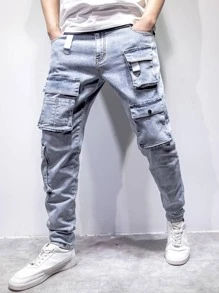 Manfinity Men Flap Pocket Jeans - Light Wash - View 6