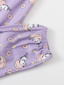 4 piezas conjunto de pijama de tirantes con estampado de dibujos animados - Lila Púrpura - Ver 4