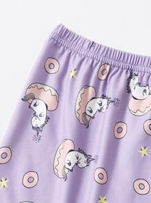 4 piezas conjunto de pijama de tirantes con estampado de dibujos animados - Lila Púrpura - Ver 5