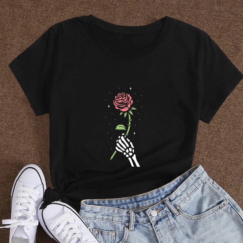 

Rose & Skeleton Graphic Tee, Black