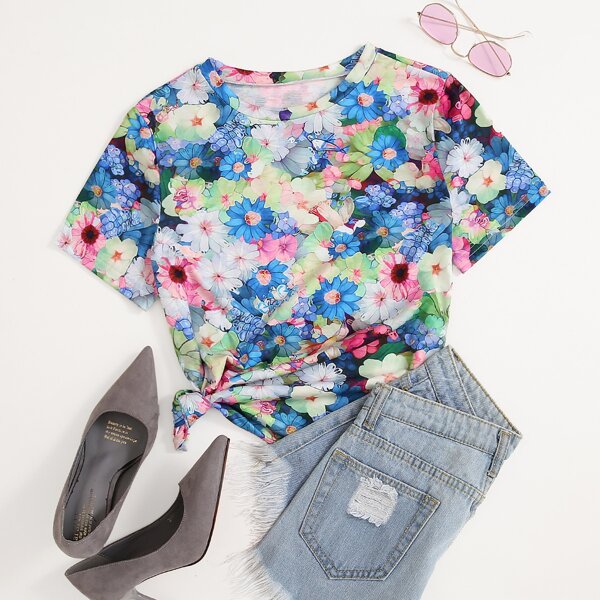 

Allover Floral Short Sleeve Tee, Multicolor
