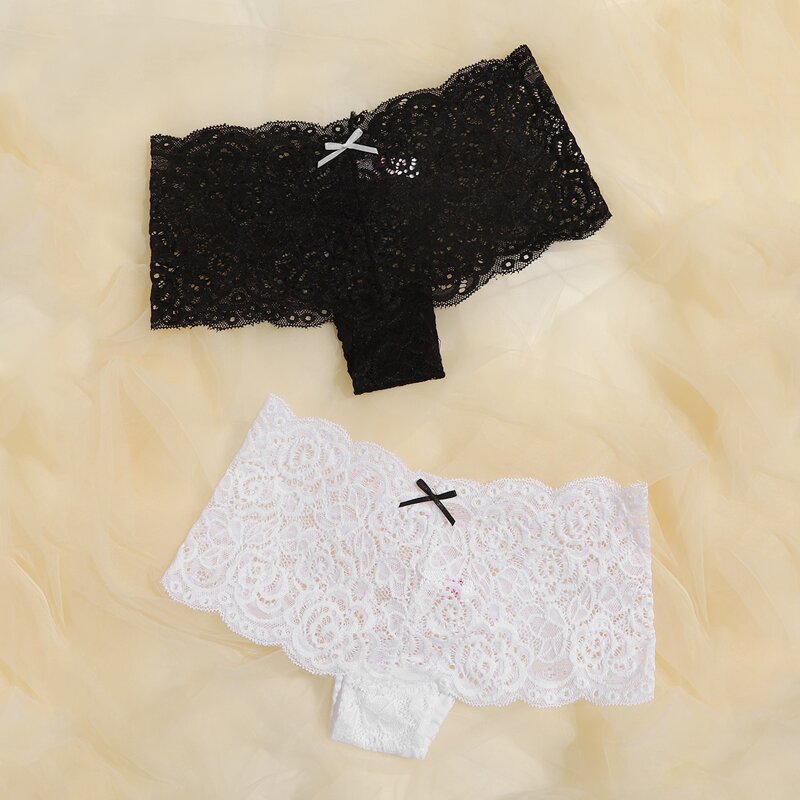 

2pcs Floral Lace Panty Set, Black and white