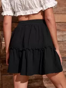 SHEIN Unity 褶邊傘狀半身裙 - 黑色 - 查看 2