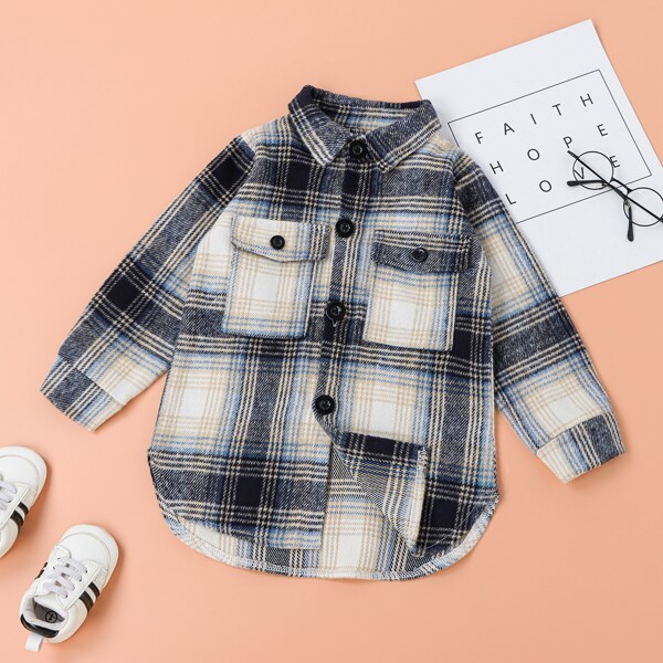 

Toddler Girls Flap Pocket Plaid Overshirt, Multicolor