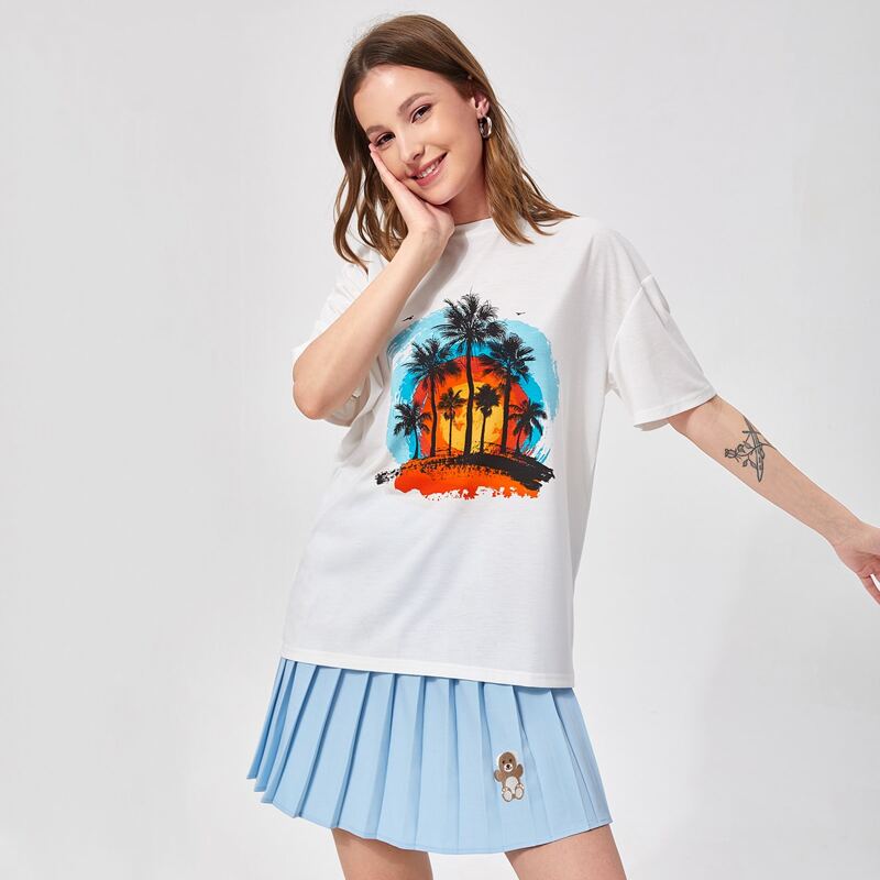 

Tropical Graphic Oversized Tee, White