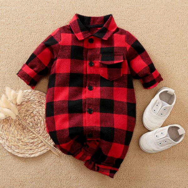 

Baby Boy Flap Pocket Gingham Print Jumpsuit, Multicolor