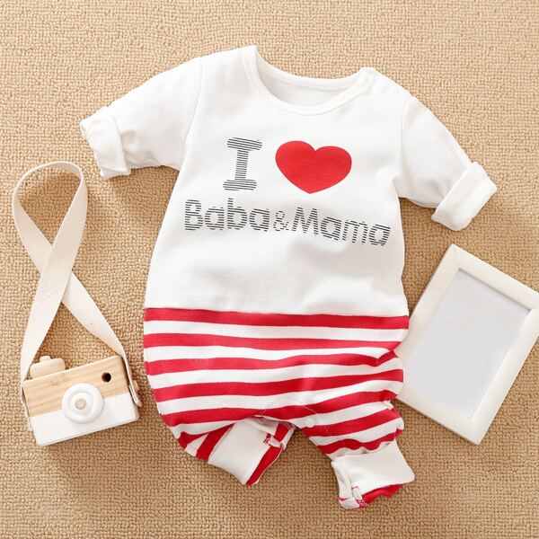 

Baby Boy Letter & Heart Graphic Jumpsuit, Multicolor