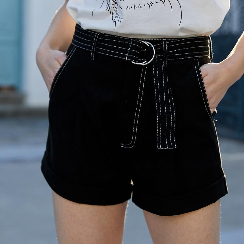 

Belted Cuffed Shorts, Black