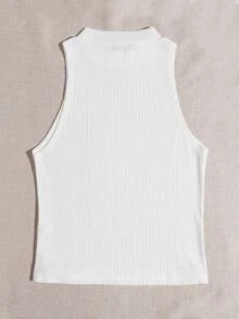 SHEIN EZwear 大碼素色羅紋針織背心上衣 - 白色 - 查看 2