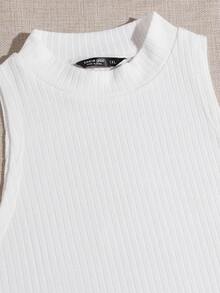 SHEIN EZwear 大碼素色羅紋針織背心上衣 - 白色 - 查看 3