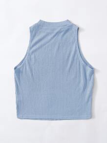 SHEIN EZwear 大碼素色羅紋針織背心上衣 - 淺藍色 - 查看 2