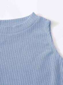SHEIN EZwear 大碼素色羅紋針織背心上衣 - 淺藍色 - 查看 3