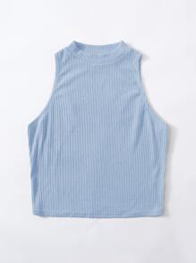 SHEIN EZwear 大碼素色羅紋針織背心上衣 - 淺藍色 - 查看 5