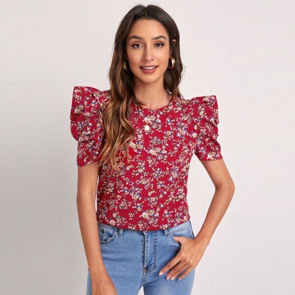 

Puff Sleeve Floral Top, Multicolor