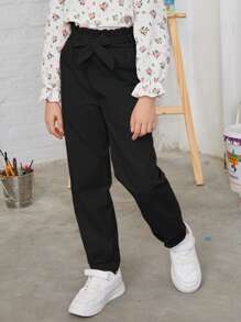 SHEIN Quần con gái Túi màu trơn Giải trí - màu đen - Xem 1