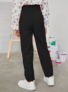 SHEIN Quần con gái Túi màu trơn Giải trí - màu đen - Xem 2