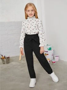 SHEIN Quần con gái Túi màu trơn Giải trí - màu đen - Xem 3