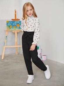 SHEIN Quần con gái Túi màu trơn Giải trí - màu đen - Xem 4