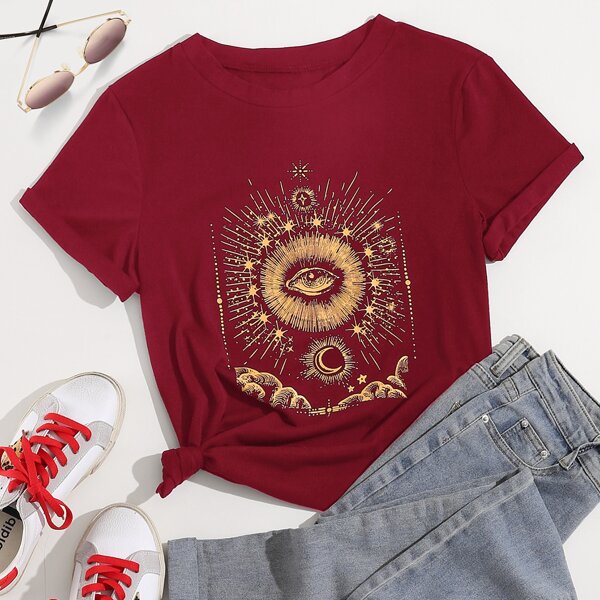 

Eye And Galaxy Print Tee, Burgundy