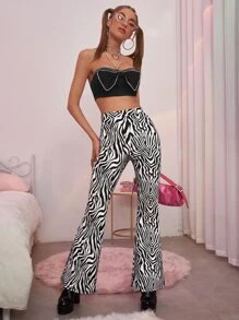 SHEIN Unity Rhinestone Bow Front Zip Back Tube Top - Black - View 3