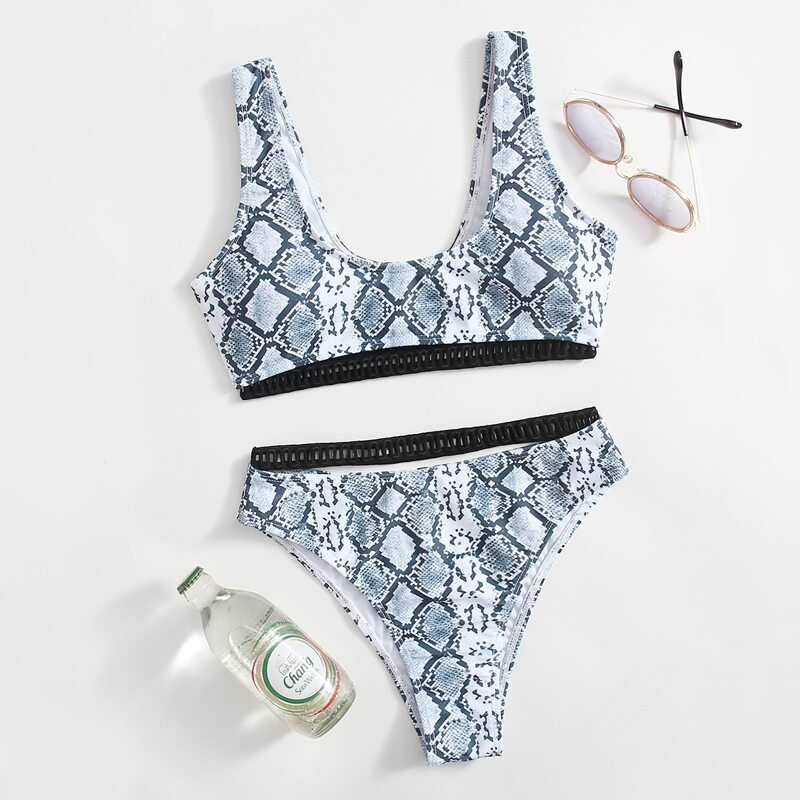 

Snakeskin Print Bikini Swimsuit, Multicolor