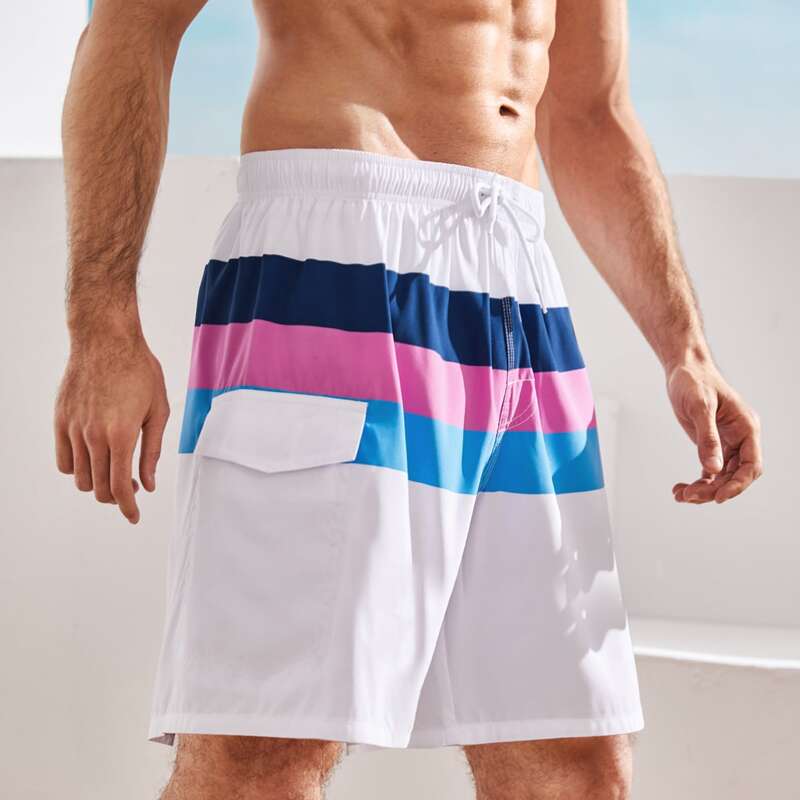 

Guys Striped Drawstring Swim Trunks, Multicolor