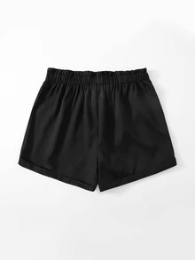 Plus Solid Frill Trim Wide Leg Shorts - Black - View 2