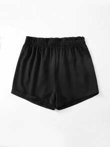 Plus Solid Frill Trim Wide Leg Shorts - Black - View 3