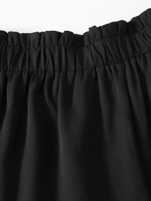 Plus Solid Frill Trim Wide Leg Shorts - Black - View 4