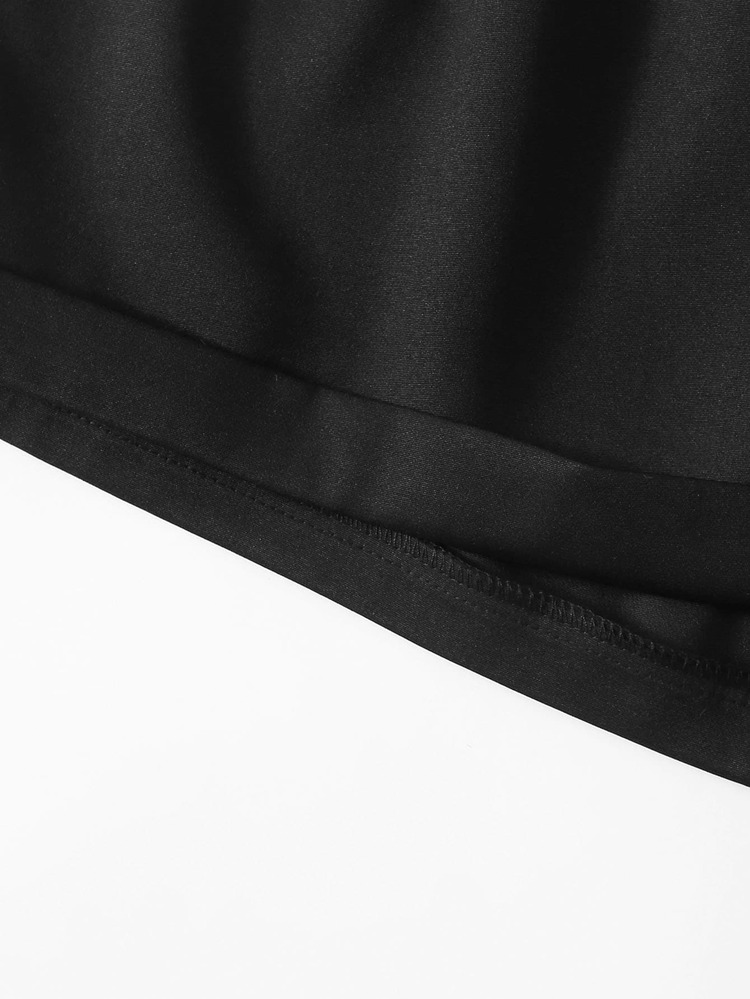 Plus Solid Frill Trim Wide Leg Shorts - Black - View 5