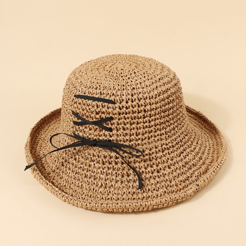 

Bow Knot Design Straw Hat, Camel