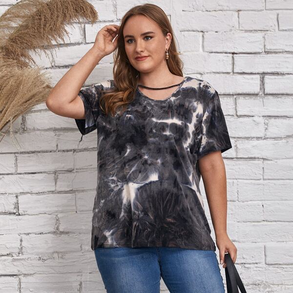 

Plus Tie Dye Choker Neck Tee, Multicolor