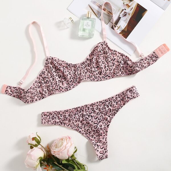

Heart Print Push Up Lingerie Set, Multicolor