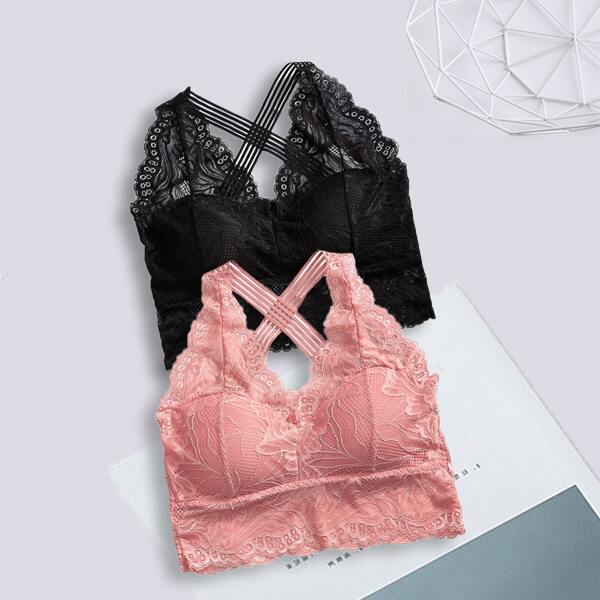 

Girls 2pcs Criss Cross Back Bralette, Multicolor