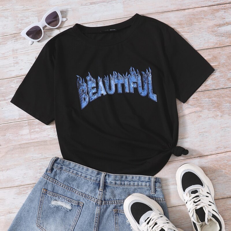 

Fire & Letter Graphic Tee, Black