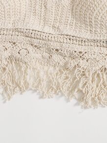 Áo bikini hở lưng buộc dây tua rua viền ren, dành cho kỳ nghỉ hè ở bãi biển - Màu be - Xem 5