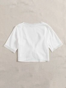 繫帶蕾絲邊上衣 - 白色 - 查看 2