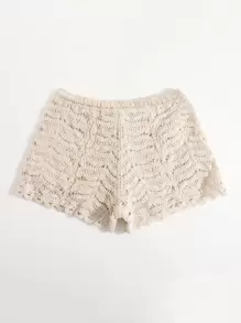 Crochet Cover Up Shorts, For Summer Beach Vacation - Beige - View 2