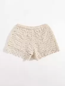 Crochet Cover Up Shorts, For Summer Beach Vacation - Beige - View 3