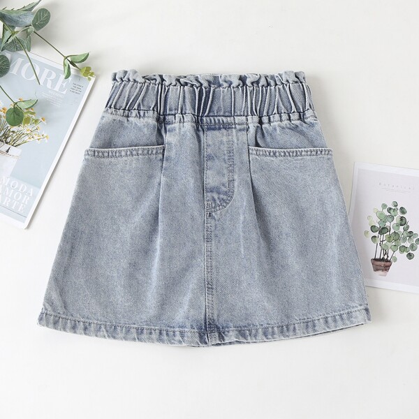 

Girls Solid A-line Denim Skirt, Light wash