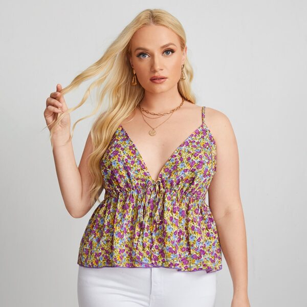 

Plus Knot Front Ditsy Floral Cami Top, Multicolor