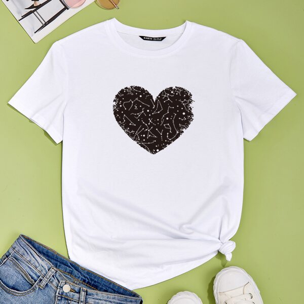 

Heart Print Short Sleeve Tee, White
